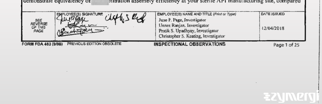 Unnee Ranjan FDA Investigator Christopher S. Keating FDA Investigator June P. Page FDA Investigator Pratik S. Upadhyay FDA Investigator 