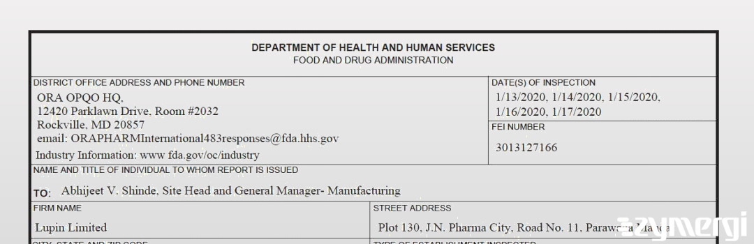 FDANews 483 Lupin Limited Jan 17 2020 top