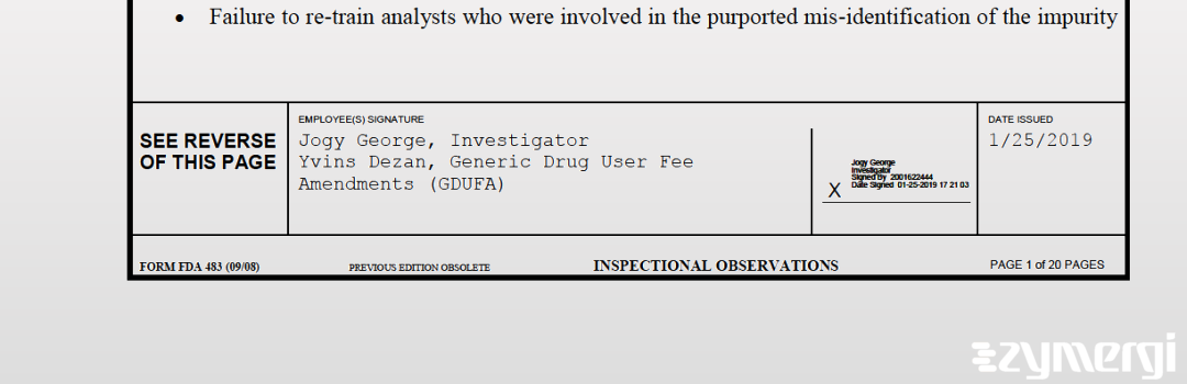 Yvins Dezan FDA Investigator Jogy George FDA Investigator