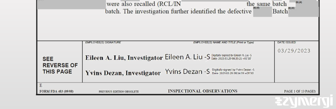 Yvins Dezan FDA Investigator Eileen A. Liu FDA Investigator