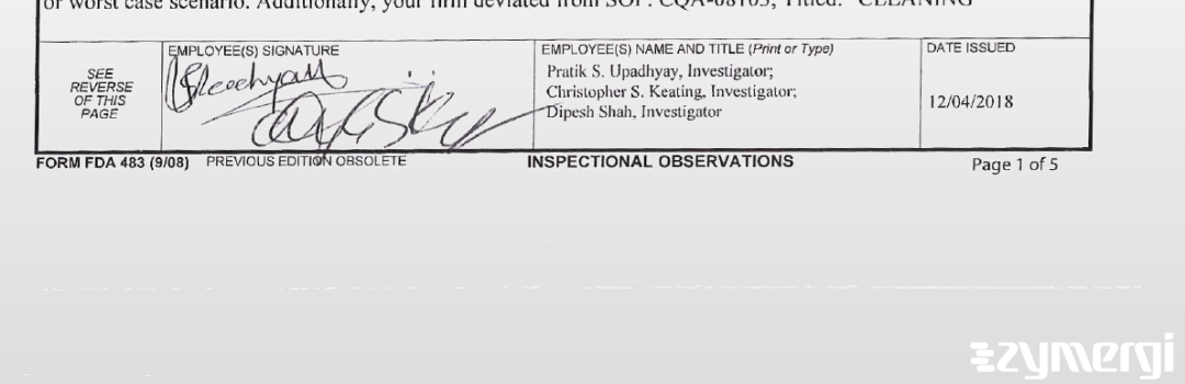 Dipesh K. Shah FDA Investigator Christopher S. Keating FDA Investigator Pratik S. Upadhyay FDA Investigator 