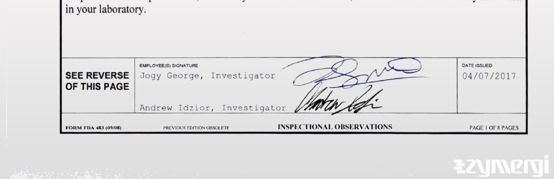 Jogy George FDA Investigator Andrew J. Idzior FDA Investigator