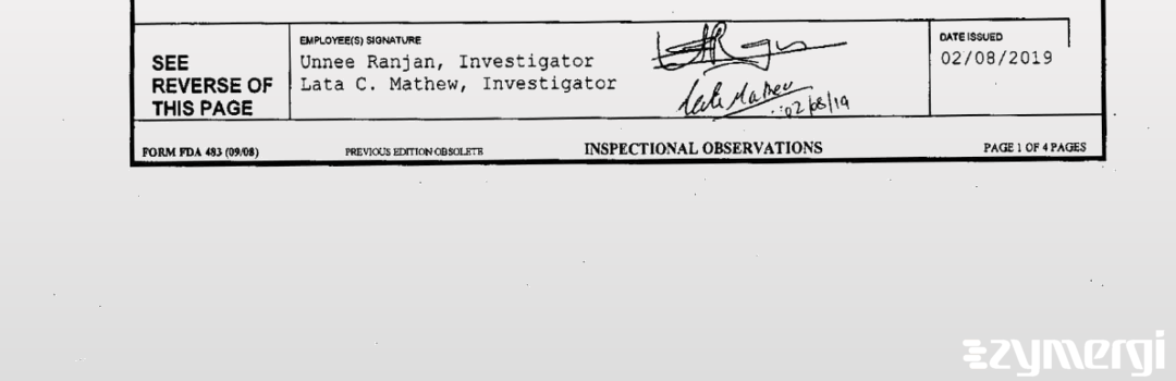 Lata C. Mathew FDA Investigator Unnee Ranjan FDA Investigator