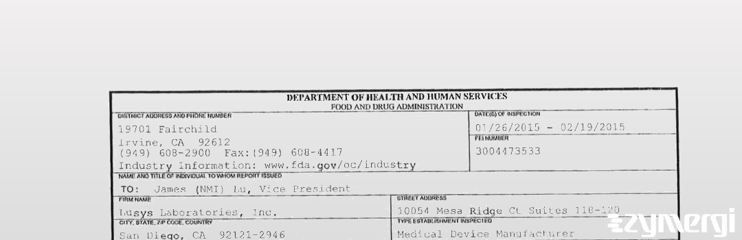 FDANews 483 Lusys Laboratories, Inc. Feb 19 2015 top