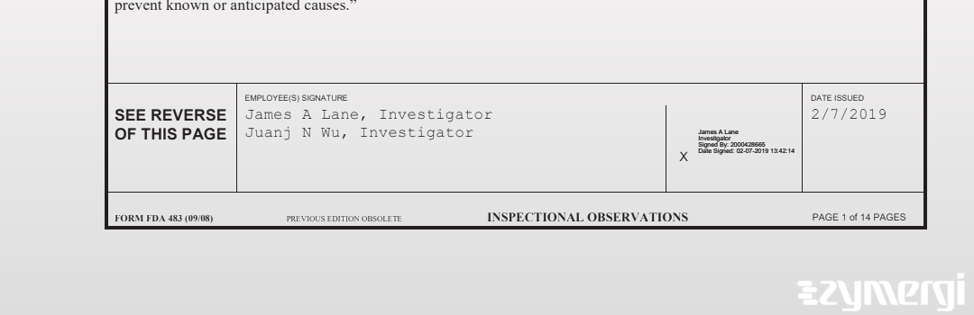 Juanj Wu FDA Investigator James A. Lane FDA Investigator Juanj N. Wu FDA Investigator 