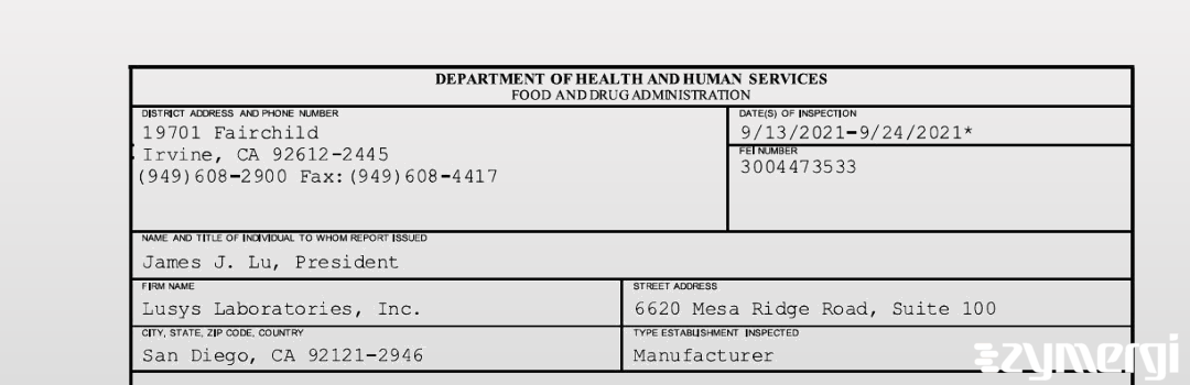 FDANews 483 Lusys Laboratories, Inc. Sep 24 2021 top