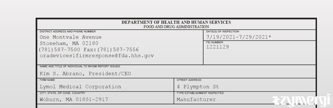 FDANews 483 Lymol Medical Corporation Jul 29 2021 top