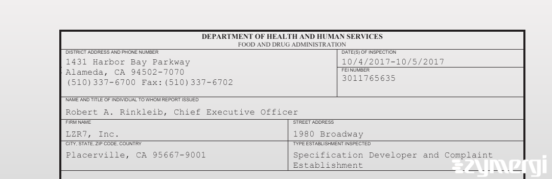 FDANews 483 LZR7, Inc. Oct 5 2017 top