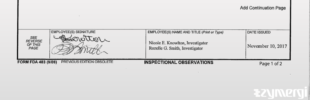 Nicole E. Knowlton FDA Investigator Rozelle G. Smith FDA Investigator 