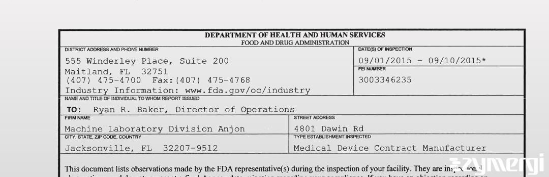 FDANews 483 Machine Laboratory Division Anjon Sep 10 2015 top