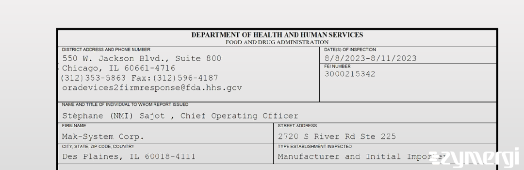 FDANews 483 Mak-System Corp. Aug 11 2023 top