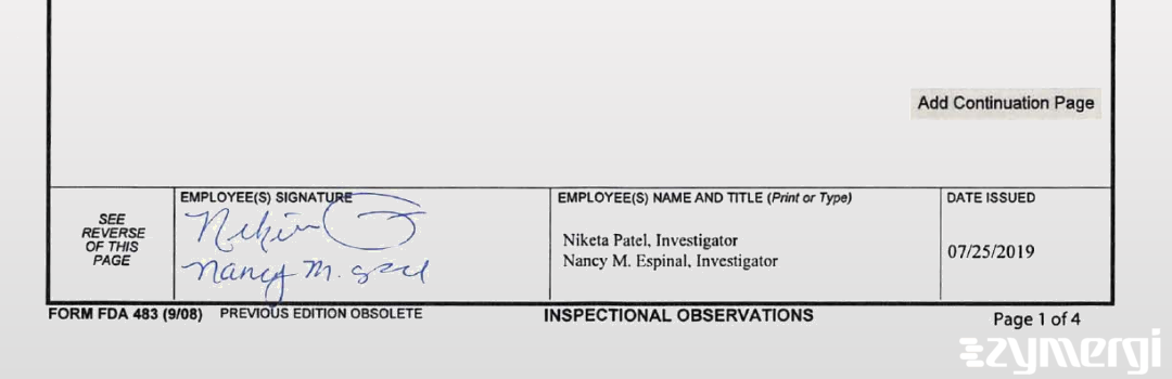 Niketa Patel FDA Investigator Nancy M. Espinal FDA Investigator