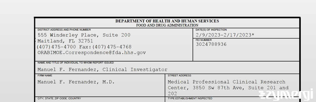 FDANews 483 Manuel F. Fernandez, M.D. Feb 17 2023 top