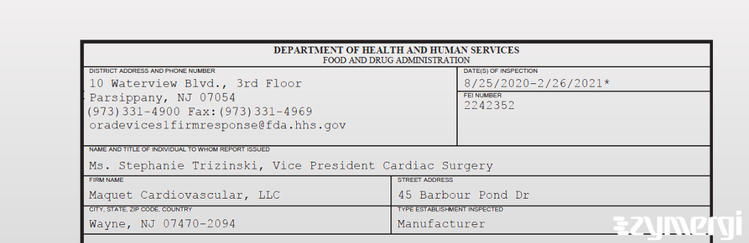 FDANews 483 Maquet Cardiovascular, LLC Feb 26 2021 top