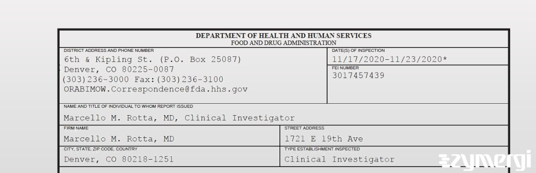 FDANews 483 Marcello M. Rotta, MD Nov 23 2020 top