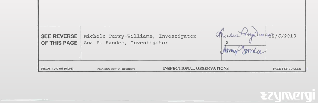 Michele Perry-Williams FDA Investigator Ana Paula Sandee FDA Investigator Sandee, Ana Paula P FDA Investigator 