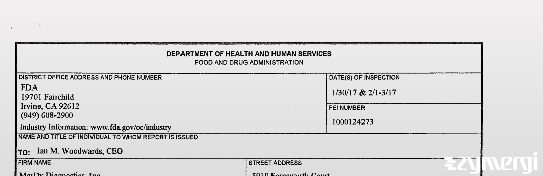 FDANews 483 Mardx Diagnostics Inc Feb 3 2017 top