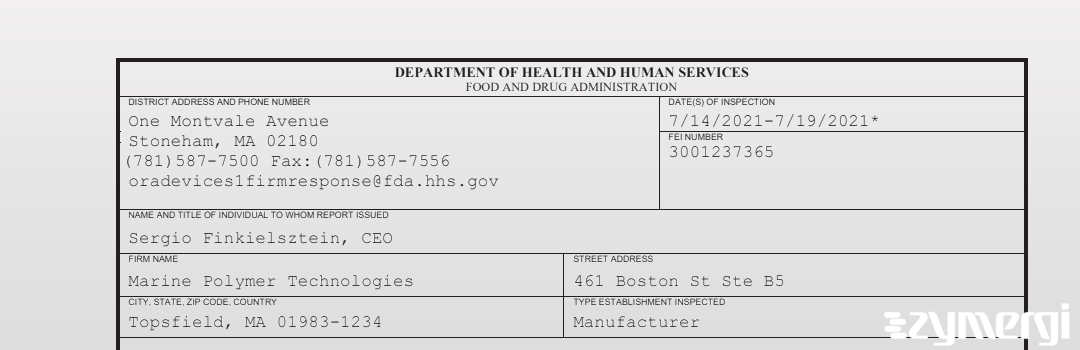 FDANews 483 Marine Polymer Technologies Jul 19 2021 top