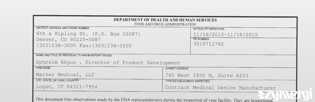 FDAzilla 483 Marker Medical, LLC Nov 18 2015 top