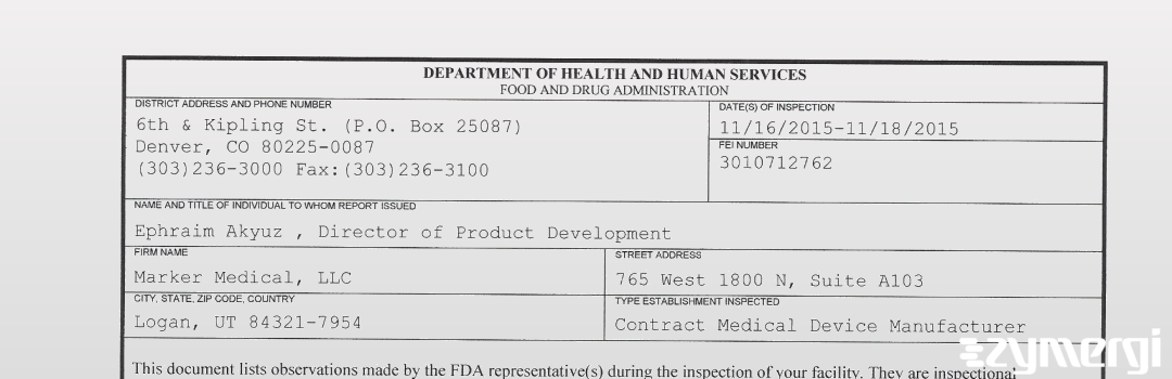 FDANews 483 Marker Medical, LLC Nov 18 2015 top
