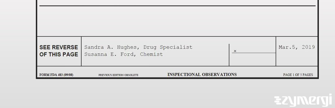 Sandra A. Boyd FDA Investigator Susanna E. Ford FDA Investigator Sandra A. Hughes FDA Investigator