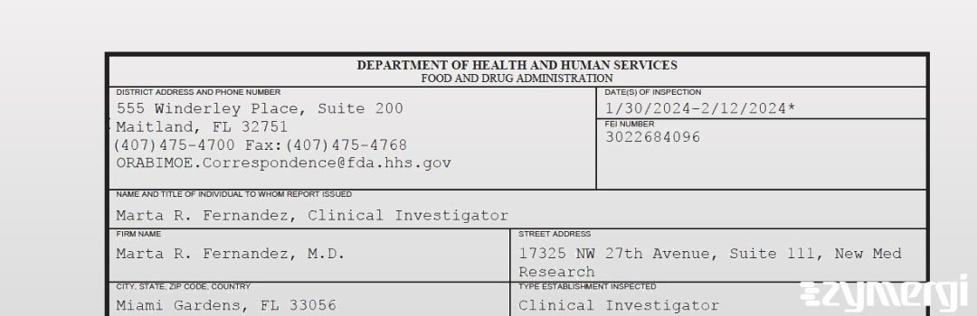 FDANews 483 Marta R. Fernandez, M.D. Feb 12 2024 top