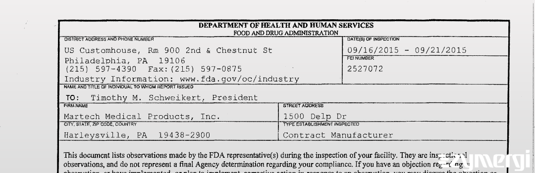 FDANews 483 Martech Medical Products, Inc. Sep 21 2015 top