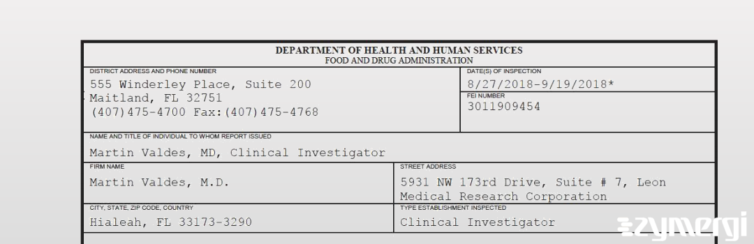 FDANews 483 Martin Valdes, M.D. Sep 19 2018 top