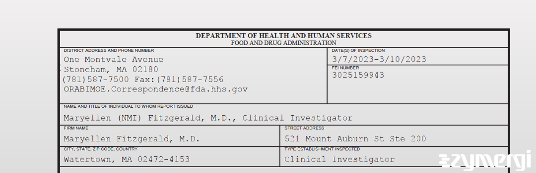 FDANews 483 Maryellen Fitzgerald, M.D. Mar 10 2023 top