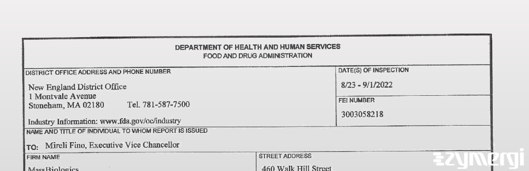 FDANews 483 MassBiologics Sep 1 2022 top