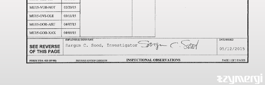 Sargum C. Sood FDA Investigator 