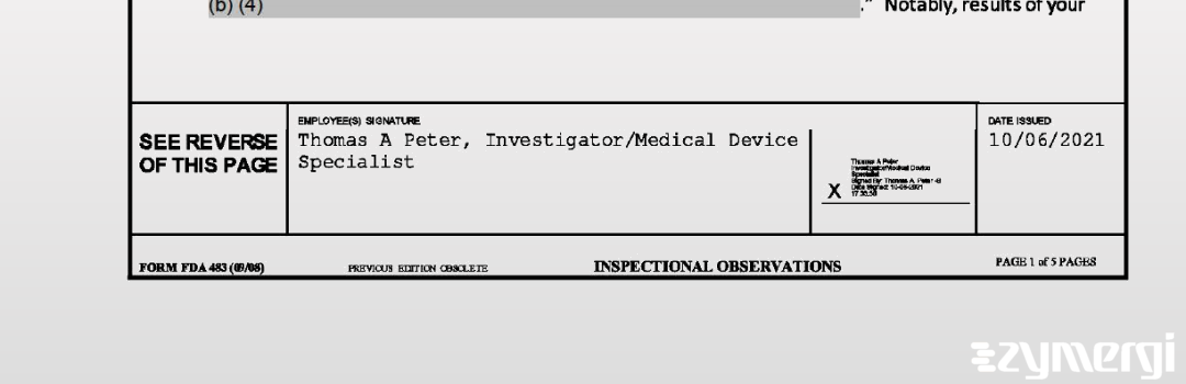 Thomas A. Peter FDA Investigator Medical Device Specialist 