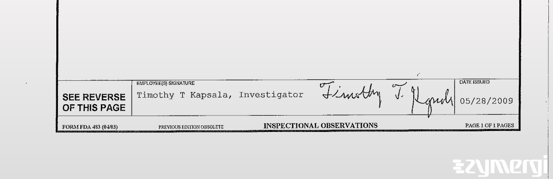 Timothy T. Kapsala FDA Investigator 