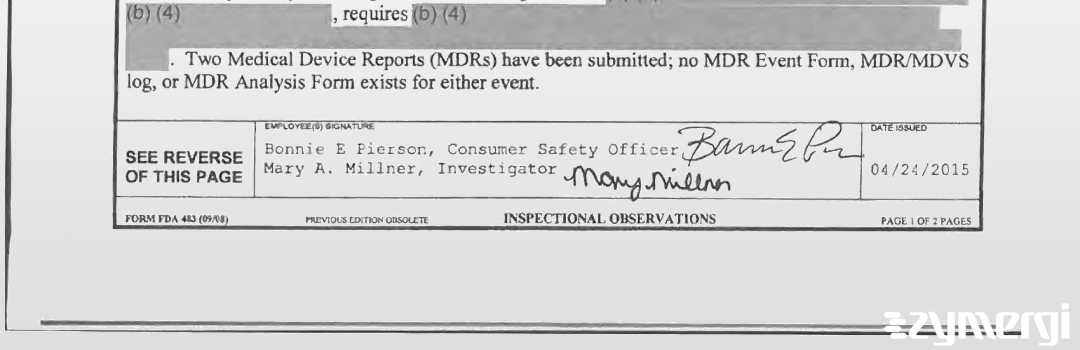 Mary A. Millner FDA Investigator Bonnie E. Pierson FDA Investigator Bonnie E. Conley FDA Investigator 