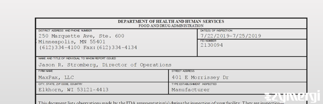 FDANews 483 MaxPax, LLC Jul 25 2019 top