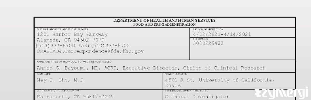 FDANews 483 May T. Cho, M.D. Apr 14 2021 top