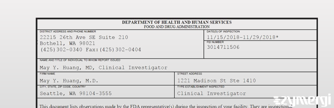 FDANews 483 May Y. Huang, M.D. Nov 29 2018 top