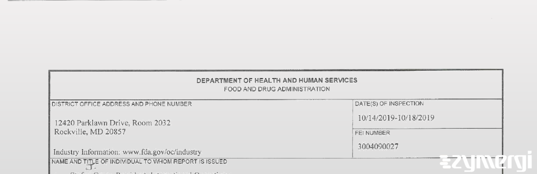 FDANews 483 Mayne Pharma International PTY LTD Oct 18 2019 top