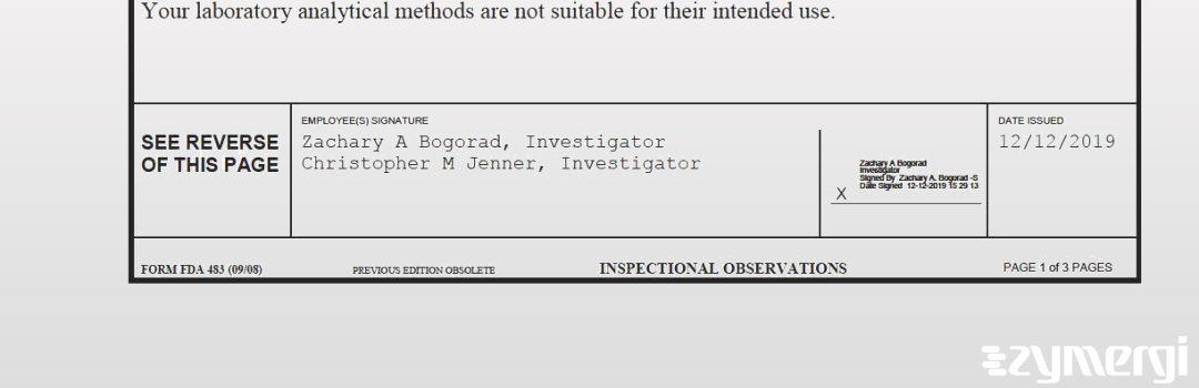 Christopher M. Jenner FDA Investigator Zachary A. Bogorad FDA Investigator 