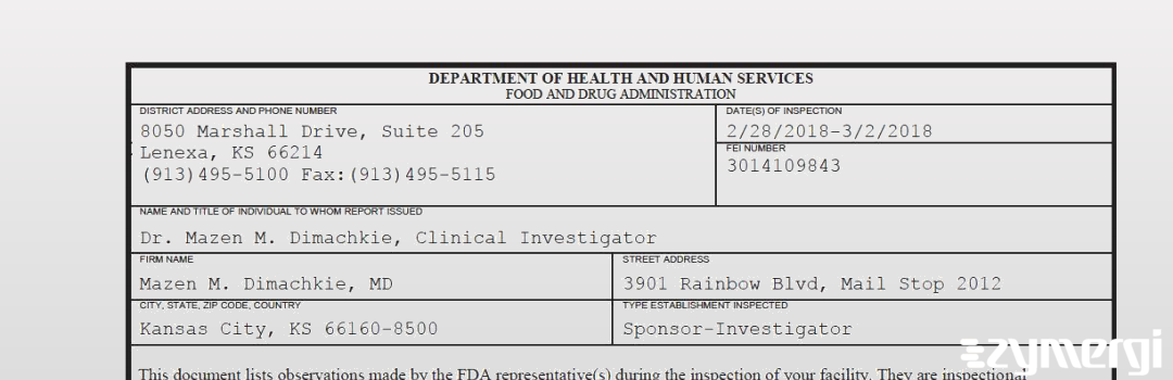 FDANews 483 Mazen M. Dimachkie, MD Mar 2 2018 top