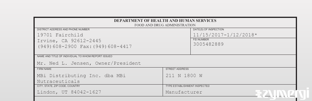 FDANews 483 MBi Distributing Inc. dba MBi Nutraceuticals Jan 12 2018 top