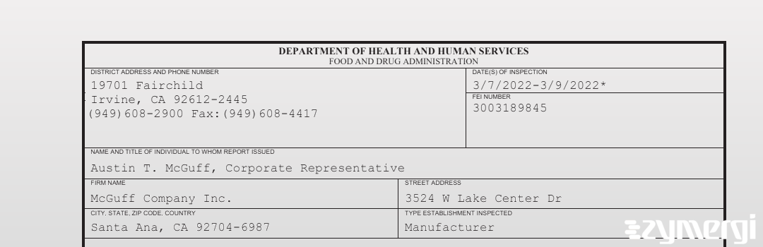 FDANews 483 McGuff Company Inc. Mar 9 2022 top