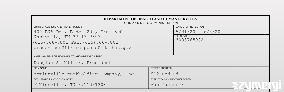 FDANews 483 Mcminnville Workholding Company, Inc. Jun 3 2022 top