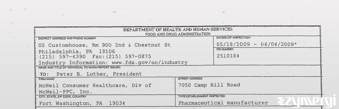 FDANews 483 Mcneil Consumer Healthcare, Div Of Mcneil-ppc, Inc. Jun 4 2009 top