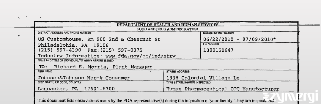 FDANews 483 McNeil Consumer Pharmaceutical Products Jul 9 2010 top