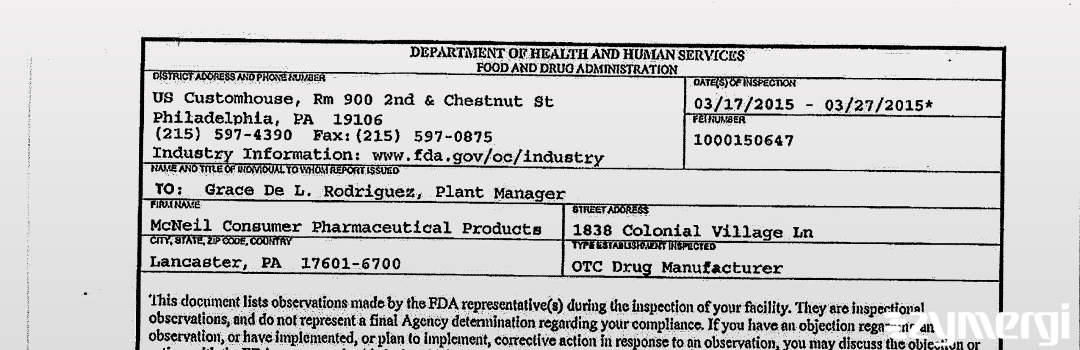 FDANews 483 McNeil Consumer Pharmaceutical Products Mar 27 2015 top