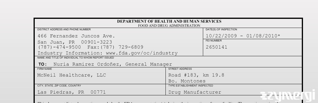 FDANews 483 McNeil Healthcare, LLC Jan 8 2010 top