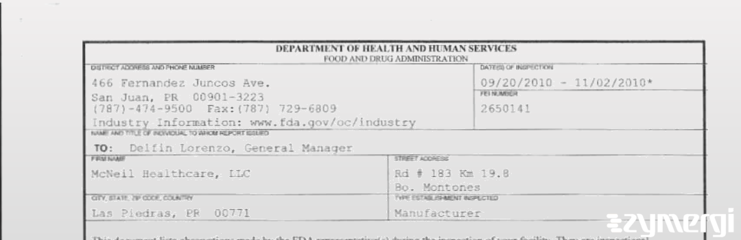 FDANews 483 McNeil Healthcare, LLC Nov 2 2010 top
