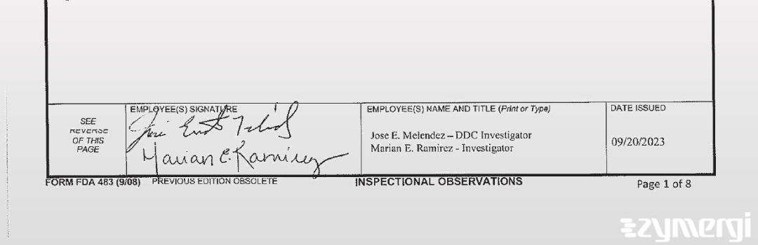 Marian E. Ramirez FDA Investigator Jose E. Melendez FDA Investigator