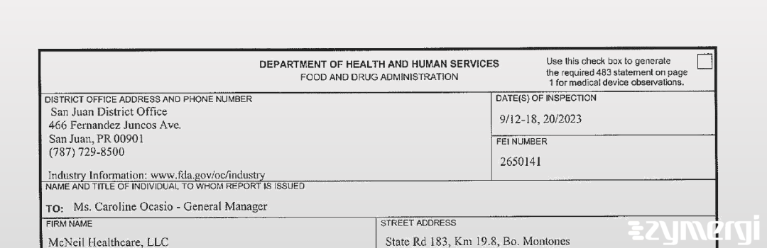 FDANews 483 McNeil Healthcare, LLC Sep 20 2023 top